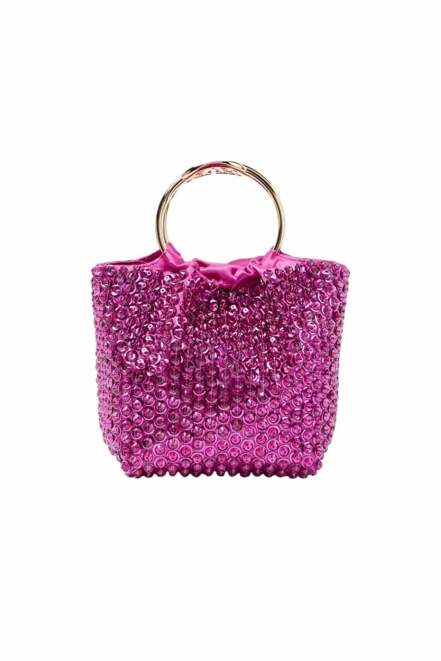 NEW VALENTINO GARAVANI carry secrets small embellished bucket bag in fuchsia